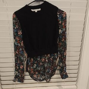 Veronica Beard Black Floral Long Sleeve Blouse